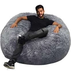 HWIVGKU Bean Bag Chairs, Giant Bean Bag Chair For Adults, 4ftbean Bag CoverComfyBean Bag Bed (No Filler, Cover Only) Fluffy Lazy Sofa (Light Grey), 4ft(120 * 65cm)