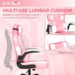 N-GEN Gaming Chair Ergonomic Office Chair PC Desk Chair With Lumbar Support Flip Up Arms Levelled Seat Style Headrest PU Leather Executive High Back Computer Chair For Adults Women Men (4. Peach Pink) -Amazon Basics Furniture Shop 51BtzUi3WvS