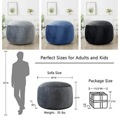 EDUJIN 4 Ft Bean Bag Chairs For Adults With Filling: 4' Large Memory Foam Filled Bean Bag Chairs For Teens,Ultra Soft Dutch Velvet Cover,Round Fluffy Lazy Sofa For Living Room - 4 Foot,Dark Gray -Amazon Basics Furniture Shop 51C8fZj1wLL