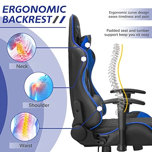 Devoko Gaming Chair Racing Style High Back Computer Chair With Adjustable Armrests Ergonomic Office Chair Executive Swivel Task Chair With Headrest And Lumbar Support (Blue) 3 Devoko Gaming Chair Racing Style High Back Computer Chair With Adjustable Armrests Ergonomic Office Chair Executive Swivel Task Chair With Headrest And Lumbar Support (Blue) - Image 3