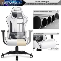 Homall Gaming Chair Office Chair High Back Racing Computer Desk Chair PU Leather Chair Executive And Ergonomic Swivel Chair With Headrest And Lumbar Support (White) -Amazon Basics Furniture Shop 51D7LtVTYLL