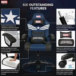 Marvel Avengers Gaming Chair Office High Back Computer PU Leather Desk Chair PC Racing Executive Ergonomic Adjustable Swivel Task Chair Headrest And Lumbar Support (Captain America, Blue) 8 Marvel Avengers Gaming Chair Office High Back Computer PU Leather Desk Chair PC Racing Executive Ergonomic Adjustable Swivel Task Chair Headrest And Lumbar Support (Captain America, Blue) -Amazon Basics Furniture Shop 51DntuGizIL