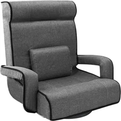 Best Choice Products Oversized Gaming Chair Large 360-Degree High Back Swivel Floor Chair, Big & Tall Multipurpose W/Lumbar Support Pillow, Armrests, Adjustable Foldable Backrest - Dark Gray