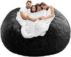 LapEasy Giant Bean Bag Chair Cover(Cover Only,No Filler),Oversized Round Soft Fluffy PV Velvet Washable Lazy Sofa Bean Bag Bed Cover For Adults, Living Room Bedroom Furniture Outside Cover(Black) -Amazon Basics Furniture Shop 51Dwlyvvg7L. AC
