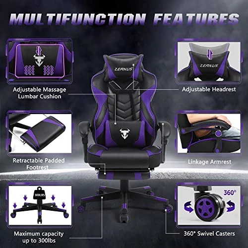 Purple Gaming Chair, Reclining Computer Chair With Footrest, High Back Gamer Chair With Massage, Large Computer Gaming Chair, Racing Style Desk Chair For Gaming, Big And Tall Gaming Chairs For Adults 3 Purple Gaming Chair, Reclining Computer Chair With Footrest, High Back Gamer Chair With Massage, Large Computer Gaming Chair, Racing Style Desk Chair For Gaming, Big And Tall Gaming Chairs For Adults - Image 3