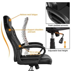 Yaheetech Video Gaming Chair Racing Chair Lumbar Support Desk Chair Ergonomic Computer Chair Swivel Task Chair PU Leather Racing Style Black -Amazon Basics Furniture Shop 51ESXQQmf5L