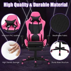 Giantex Massage Gaming Chair Pink, Ergonomic Video Game Chair With Footrest, High Back E-Sport Computer Chair With Headrest & Massager Lumbar Support, PU Leather Gaming Seat -Amazon Basics Furniture Shop 51Erh63D0jL