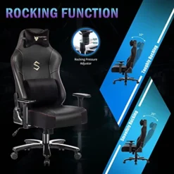 Fantasylab Big And Tall 400lb Massage Memory Foam Gaming Chair - Adjustable Tilt, Back Angle And 3D Arms High-Back Leather Racing Executive Computer Desk Office Chair, Metal Base -Amazon Basics Furniture Shop 51Estiho3PL