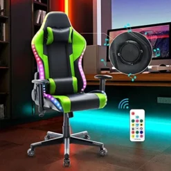 Gaming Chair With Bluetooth Speakers RGB LED Lights, Music Video Game Chair, Ergonomic PU Leather Comfortable Computer Chair, Adjustable Reclining Racing Office Swivel Chair For Adult Teens (Gray) -Amazon Basics Furniture Shop 51FJnc1j6uL. AC