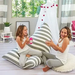 Butterfly Craze Bean Bag Chair Cover, Functional Toddler Toy Organizer, Fill With Stuffed Animals To Create A Jumbo, Comfy Floor Lounger For Boys Or Girls, Stuffing Not Included, Grey Stripe -Amazon Basics Furniture Shop 51FbFiiC01L. AC