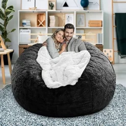 LapEasy Giant Bean Bag Chair Cover(Cover Only,No Filler),Oversized Round Soft Fluffy PV Velvet Washable Lazy Sofa Bean Bag Bed Cover For Adults, Living Room Bedroom Furniture Outside Cover(Black) -Amazon Basics Furniture Shop 51FlPStHeAL