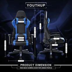 Gaming Chair With Speakers Video Game Chair With RGB Light Ergonomic Racing Office Chair PU Leather Recliner Computer Chair Swivel E-Sports Chair With Headrest Armrest Lumbar Support, Blue -Amazon Basics Furniture Shop 51FqwfSGLtS