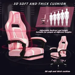 REFICCER Massage Gaming Chair High Back PU Leather PC Racing Computer Desk Office Swivel Recliner With Retractable Footrest And Adjustable Lumbar Support, Pink And White 10 REFICCER Massage Gaming Chair High Back PU Leather PC Racing Computer Desk Office Swivel Recliner With Retractable Footrest And Adjustable Lumbar Support, Pink And White -Amazon Basics Furniture Shop 51Ft2F94ZWL