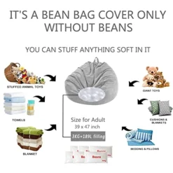 Lmeison Bean Bag Chair Cover Large, Stuffed Animal Storage Beanbag(No Beans) For Kids And Adults, Soft Corduroy Stuffable Bean Sofa For Organizing Children Plush Toys Or Memory Foam, 300L, Grey