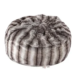 Faux Fur Bean Bag Chair Luxury And Comfy Big Beanless Bag Chairs Plush Furry Chair Soft Sofa Lounger For Adults And Kids,Sponge Filling, 3 Ft, Grey Streak Print