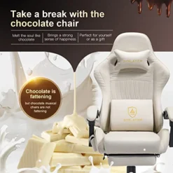 GTPLAYER Gaming Chair With Speakers, Computer Chair With Footrest, High Back Ergonomic Gaming Chair, Reclining Gaming Chair With Linkage Armrests For Adults (Ivory)