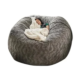 EKWQ Bean Bag Chair Cover(it Was Only A Cover, Not A Full Bean Bag) Durable Comfortable Chair PV Fur Bean Bag Sofas Faux Fur Sofa Living Room Sofa Bed Large Bean Bag Chairs For Adults (6FT Light Grey)
