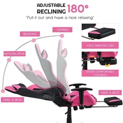 POWERSTONE Gaming Chair - Pink Ergonomic Gaming Chair With Footrest For Women Racing Esports Computer Chair High-Back Massage Leather Recliner Rolling Swivel Chair (Pink) -Amazon Basics Furniture Shop 51HUbK7k0HS