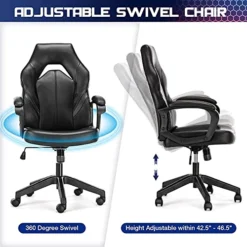 Ergonomic Gaming Office Chair - PU Leather Executive Swivel Computer Desk Chair With Flip-up Armrests And Lumbar Support For Working, Studying, Gaming -Amazon Basics Furniture Shop 51IALbjvu7L