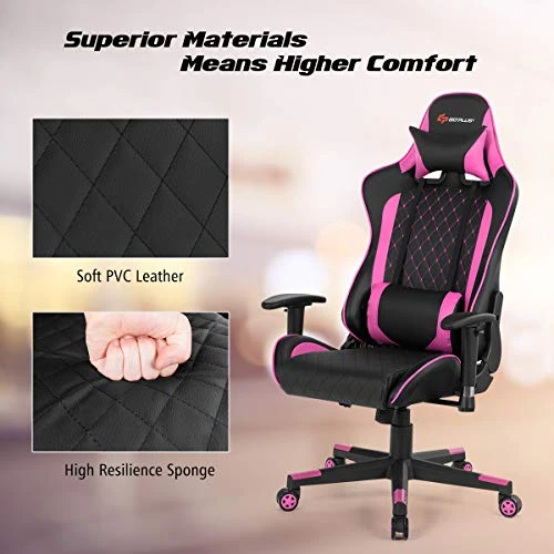 Goplus Massage Gaming Chair, Reclining Backrest Handrails And Seat Height Adjustment Racing Computer Office Chair, Ergonomic High Back Embroidered PU Swivel Game Chair With Headrest And Lumbar Cushion 4 Goplus Massage Gaming Chair, Reclining Backrest Handrails And Seat Height Adjustment Racing Computer Office Chair, Ergonomic High Back Embroidered PU Swivel Game Chair With Headrest And Lumbar Cushion - Image 4