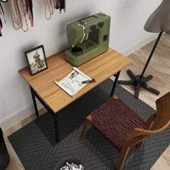 Need Folding Desk For Home Office 39-3/8'' Length Modern Folding Table Computer Desk No Install Needed Teak Color Desktop Black Frame, AC5BB(10060) -Amazon Basics Furniture Shop 51IeH7pj17L