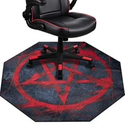 IBETTO 51x51 Inches Large Gaming Chair Octagon Carpet Natural Rubber Silent Computer Game Chair Rug Anti Slip Gamer Chair Mat For All Kinds Of Office Hard Wood Floor (Pentagram Star)