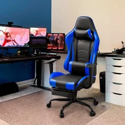 Shahoo Gaming Footrest High Back Esports Computer Racing Chairs Height Adjustable Leather Swivel Ergonomic Seat With Headrest And Lumbar Support, Blue And Black -Amazon Basics Furniture Shop 51IzIY0RTLL