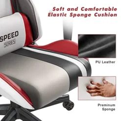 Homall Gaming Chair Racing Style High-Back PU Leather Office Chair Computer Desk Chair Executive And Ergonomic Swivel Chair With Headrest And Lumbar Support (White/Red) -Amazon Basics Furniture Shop 51K4jktYDkL