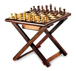 GENERIC 20 Inches Handmade Sheesham Wooden Folding Best Chess Board Cum Table With Professional Pieces With Elegant Under Drawer Fittings For Pieces 20"x 20" Inches