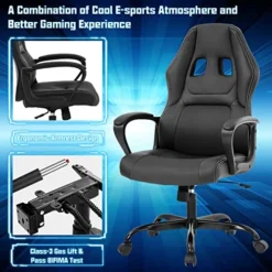 Gaming Chair PC Computer Chair Office Chair For Adult Teen Kids, Ergonomic PU Leather Gamer Chair With Lumbar Support High Back Adjustable Rolling Swivel Desk Chair, Black -Amazon Basics Furniture Shop 51L8086r6kL