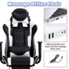 Gaming Chair High Back Computer Gaming Chair With Footrest, Ergonomic Game Chair PU Leather Racing Office Chair Adjustable Task Chair W/Headrest Armrest & Massage Function Lumbar Support-White
