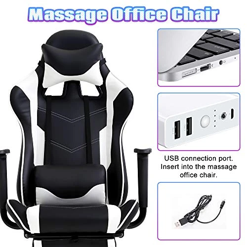 Gaming Chair High Back Computer Gaming Chair With Footrest, Ergonomic Game Chair PU Leather Racing Office Chair Adjustable Task Chair W/Headrest Armrest & Massage Function Lumbar Support-White 1 Gaming Chair High Back Computer Gaming Chair With Footrest, Ergonomic Game Chair PU Leather Racing Office Chair Adjustable Task Chair W/Headrest Armrest & Massage Function Lumbar Support-White