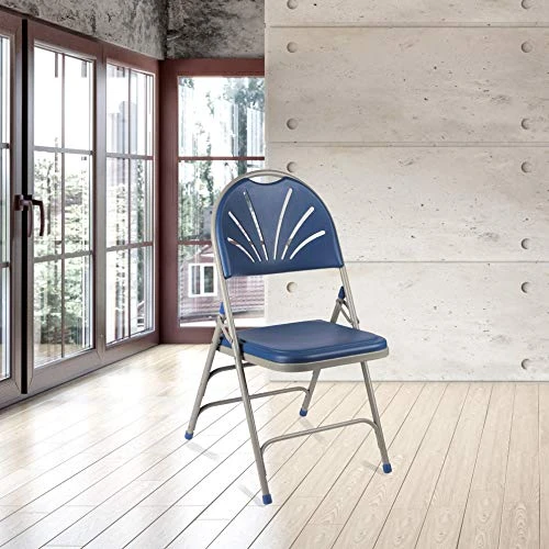 OEF Furnishings Heavy Duty Plastic Fan Back Folding Chair With Triple Brace, Blue 2 OEF Furnishings Heavy Duty Plastic Fan Back Folding Chair With Triple Brace, Blue - Image 2