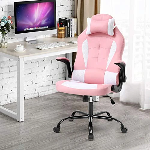 Pink Gaming Chair For Adults Ergonomic Computer Chair W/Flip Up Armrest & Lumbar Support Adjustable Office Gamer Chair 360° Swivel Seat And Headrest 6 Pink Gaming Chair For Adults Ergonomic Computer Chair W/Flip Up Armrest & Lumbar Support Adjustable Office Gamer Chair 360° Swivel Seat And Headrest - Image 6