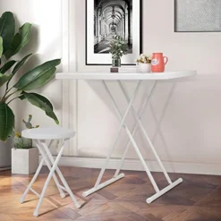 BWM.Co Portable Folding Height-Adjustable Table Fot Picnic Beach Personal Desk Home Dining Table For Small Space With X-Crossed Feet For Business Or Home Use,Easy Assembly, White -Amazon Basics Furniture Shop 51Mm7jjOzcL