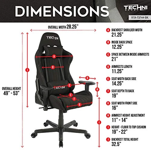 Techni Sport High Back Racing Chair With Foam Seat And Padded Arms, Reclining Gaming Chair With Height And Tilt Adjustment, Black 3 Techni Sport High Back Racing Chair With Foam Seat And Padded Arms, Reclining Gaming Chair With Height And Tilt Adjustment, Black - Image 3