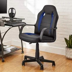 Amazon Basics Racing/Gaming Style Office Chair - Faux Leather, Blue, 25.2"D X 22.6"W X 44.1"H