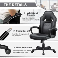 GUNJI Office Chair PU Leather High Back Computer Chair Modern Adjustable Executive Chair Ergonomic Desk Chair Racing Style Game Chair With Padded Armrests And Lumbar Support (Black) -Amazon Basics Furniture Shop 51OFfbcPNxL