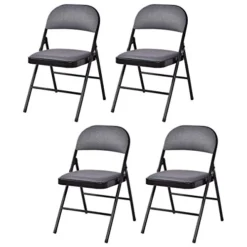 Giantex 4-Pack Folding Chairs With Metal Frame And Fabric Upholstered Padded Seat, Foldable Home Office Party Chair Set (Grey)