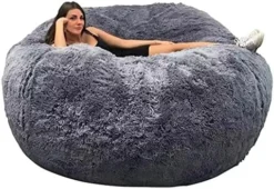 ASxmhGo Bean Bag Chairs, 7ft Giant Bean Bag Cover, Soft Fluffy Fur Bean Bag Chairs For Adults (Cover ONLY, NO Filler) Big Bean Bag Bed Oversized Lazy Bean Bag Couch(Dark Grey) 7FT (180cmx80cm) -Amazon Basics Furniture Shop 51PygRFFJL. AC