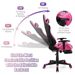 Giantex Massage Gaming Chair Pink, Ergonomic Video Game Chair With Footrest, High Back E-Sport Computer Chair With Headrest & Massager Lumbar Support, PU Leather Gaming Seat -Amazon Basics Furniture Shop 51RORg9cRPL
