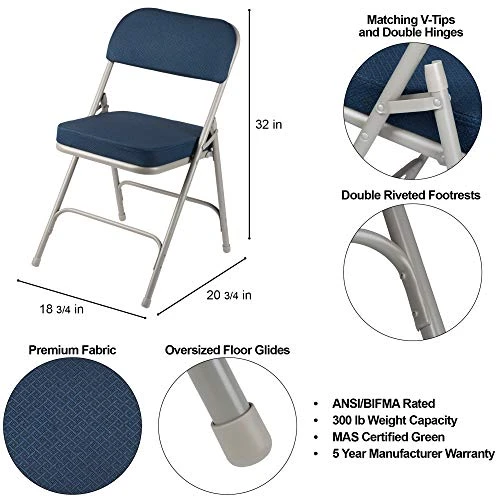 OEF Furnishings (2 Pack Fabric Upholstered 2" Cushion Folding Chair, Blue 2 OEF Furnishings (2 Pack Fabric Upholstered 2" Cushion Folding Chair, Blue - Image 2