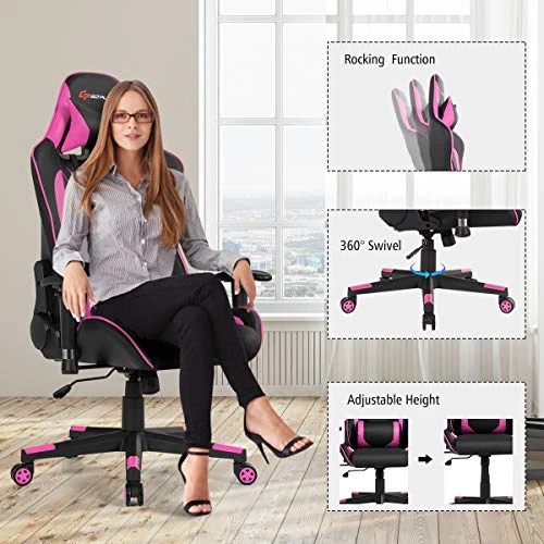 Goplus Massage Gaming Chair, Reclining Backrest Handrails And Seat Height Adjustment Racing Computer Office Chair, Ergonomic High Back Embroidered PU Swivel Game Chair With Headrest And Lumbar Cushion 3 Goplus Massage Gaming Chair, Reclining Backrest Handrails And Seat Height Adjustment Racing Computer Office Chair, Ergonomic High Back Embroidered PU Swivel Game Chair With Headrest And Lumbar Cushion - Image 3