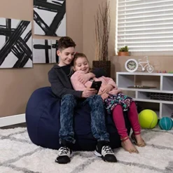 EMMA + OLIVER Oversized Solid Navy Blue Refillable Bean Bag Chair For All Ages