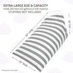 Butterfly Craze Bean Bag Chair Cover, Functional Toddler Toy Organizer, Fill With Stuffed Animals To Create A Jumbo, Comfy Floor Lounger For Boys Or Girls, Stuffing Not Included, Grey Stripe -Amazon Basics Furniture Shop 51USXlOQMtL