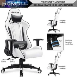 Homall Gaming Chair Office Chair High Back Racing Computer Desk Chair PU Leather Chair Executive And Ergonomic Swivel Chair With Headrest And Lumbar Support (White) -Amazon Basics Furniture Shop 51UWb0sgn4L