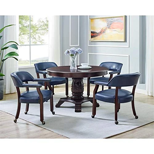 BOWERY HILL Captain's Poker Game Arm Chair With Casters In Navy Vinyl 2 BOWERY HILL Captain's Poker Game Arm Chair With Casters In Navy Vinyl - Image 2