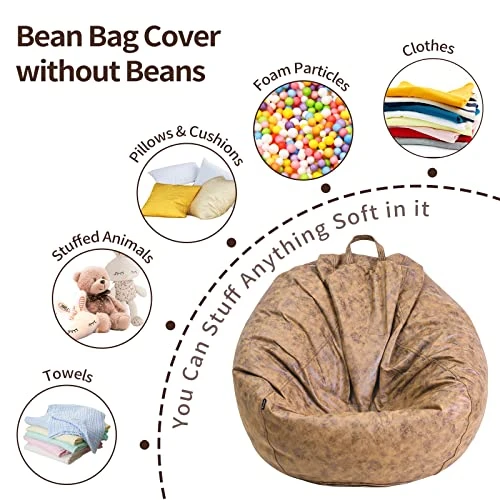 HUMMSE Bean Bag Chair Cover【with Inner Cover】 (No Filler) Plush Toys Storage XXXL(47 X 39) Inches Ultra Soft Leatherette | Washable | Water Resistant | Adult Size Zipper Recliner (Brown, Large) 4 HUMMSE Bean Bag Chair Cover【with Inner Cover】 (No Filler) Plush Toys Storage XXXL(47 X 39) Inches Ultra Soft Leatherette | Washable | Water Resistant | Adult Size Zipper Recliner (Brown, Large) - Image 4