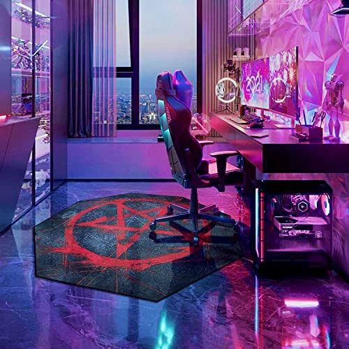 IBETTO 51x51 Inches Large Gaming Chair Octagon Carpet Natural Rubber Silent Computer Game Chair Rug Anti Slip Gamer Chair Mat For All Kinds Of Office Hard Wood Floor (Pentagram Star) 6 IBETTO 51x51 Inches Large Gaming Chair Octagon Carpet Natural Rubber Silent Computer Game Chair Rug Anti Slip Gamer Chair Mat For All Kinds Of Office Hard Wood Floor (Pentagram Star) - Image 6