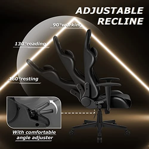 Furmax Video Gaming Chair Ergonomic PC Computer Office Chair Racing Leather Adjustable Swivel Chair with Headrest and Lumbar Support for Adults (Black) 5 Furmax Video Gaming Chair Ergonomic PC Computer Office Chair Racing Leather Adjustable Swivel Chair with Headrest and Lumbar Support for Adults (Black) - Image 5